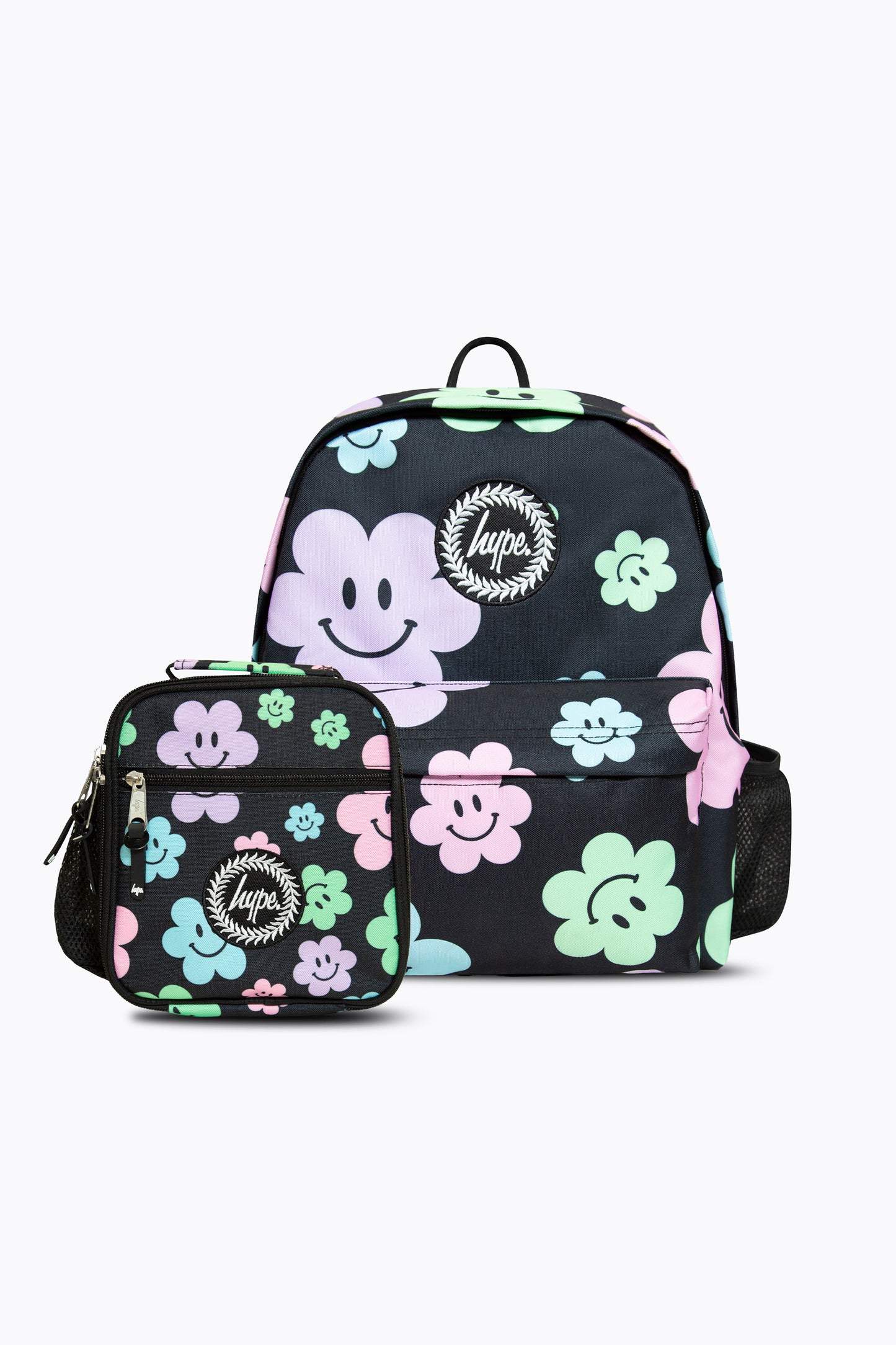 Hype Girls Black Happy Flowers Backpack & Lunch Bag Bundle
