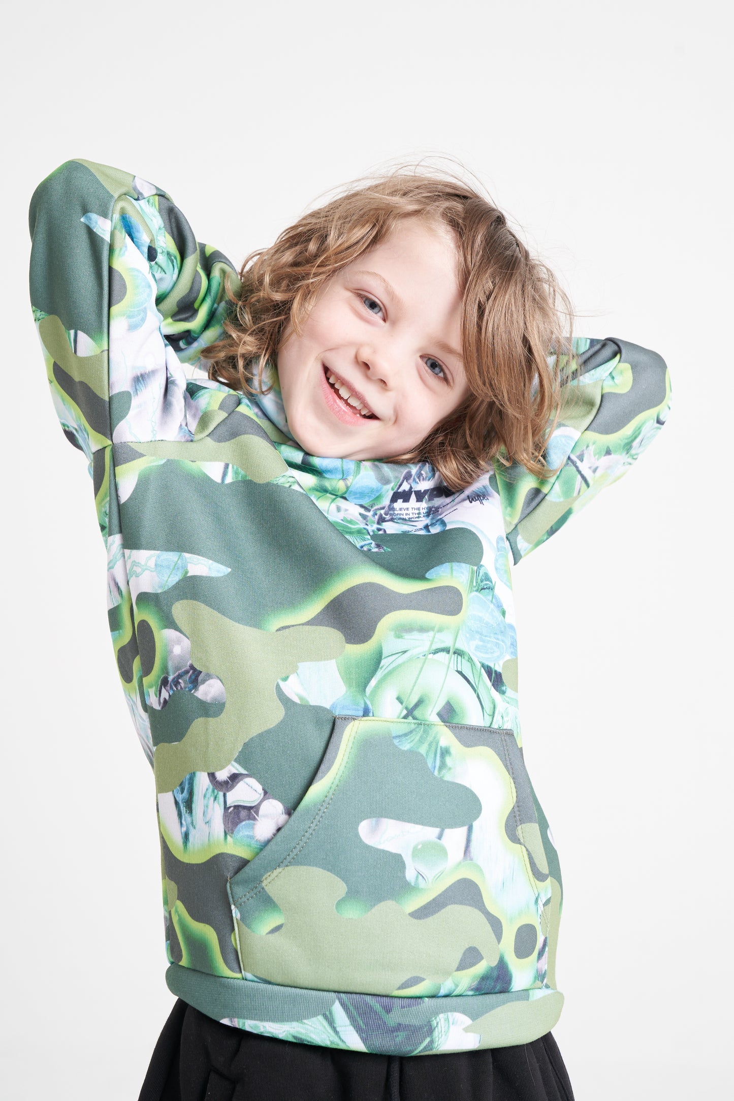 Hype Boys Green Shark Smile Camo Hoodie