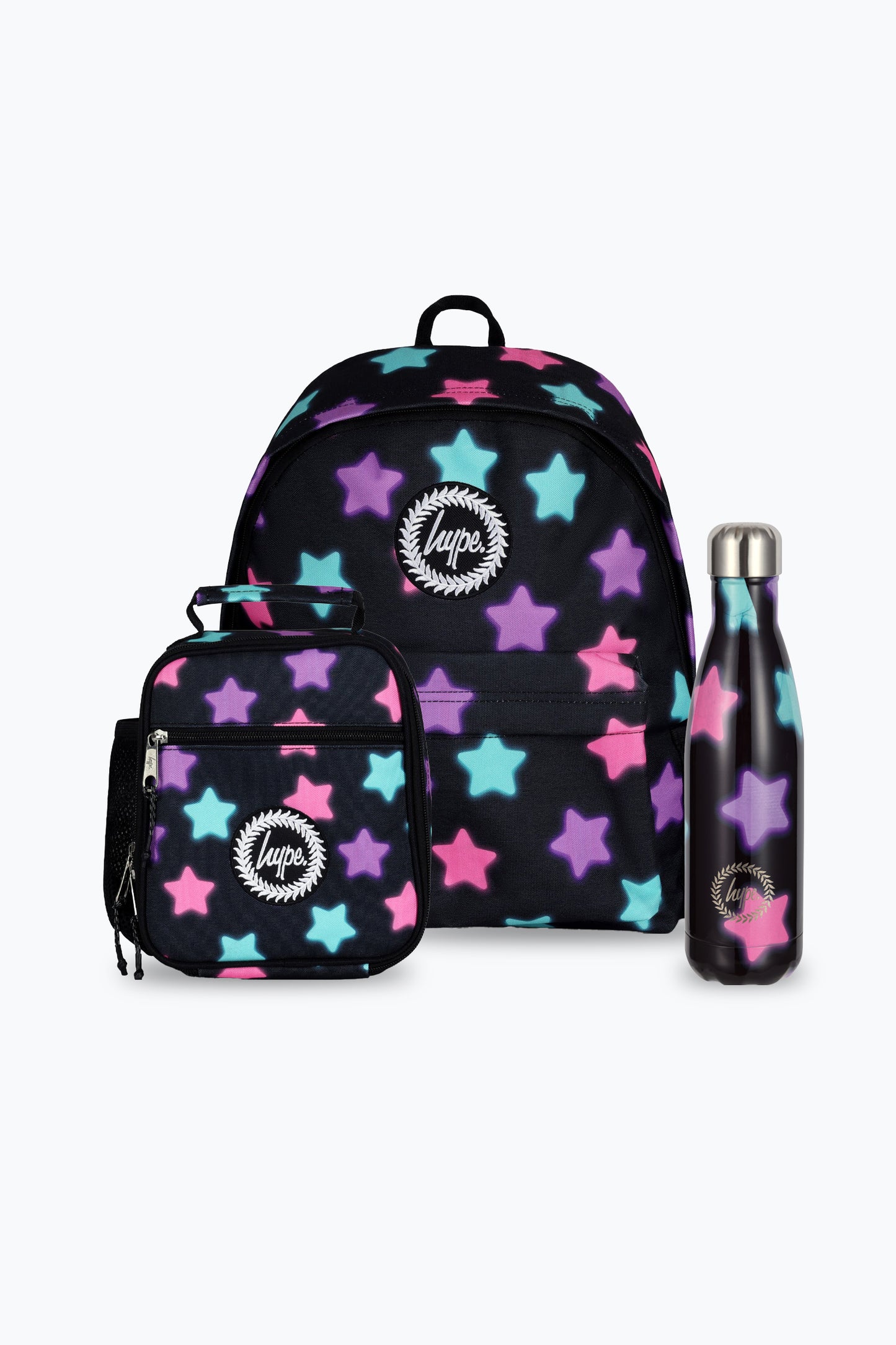 Hype Unisex Black Star Glow Backpack, Lunch Bag & Bottle Bundle
