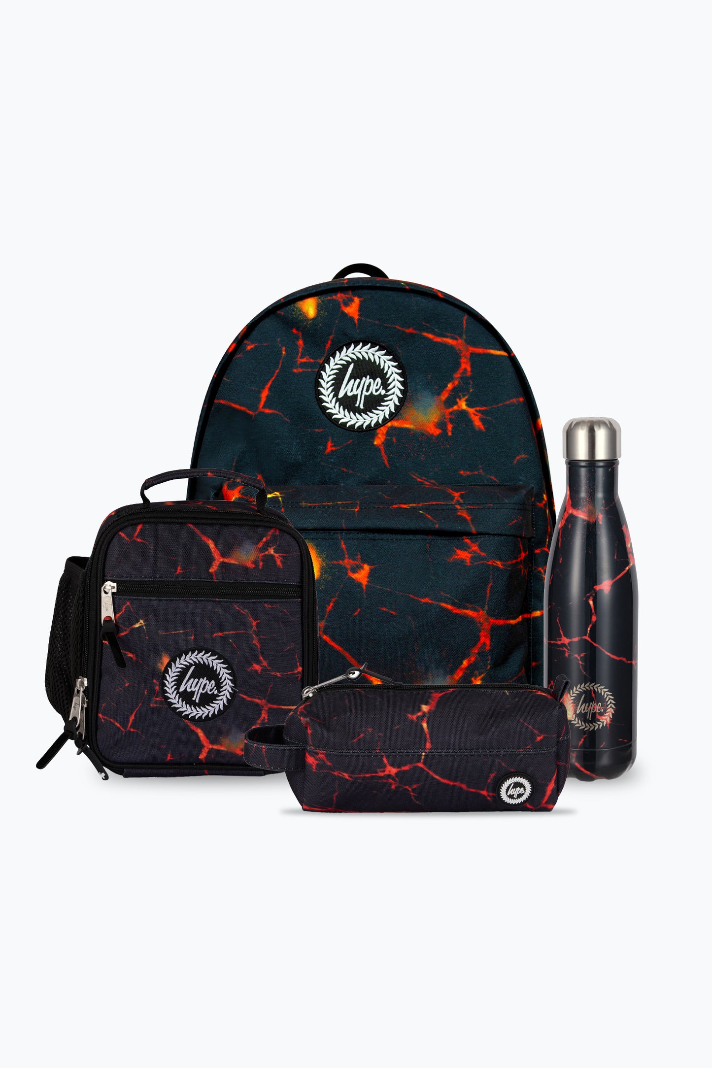 Hype Unisex Black Lava Backpack, Lunch Bag, Bottle & Pencil Case Bundle