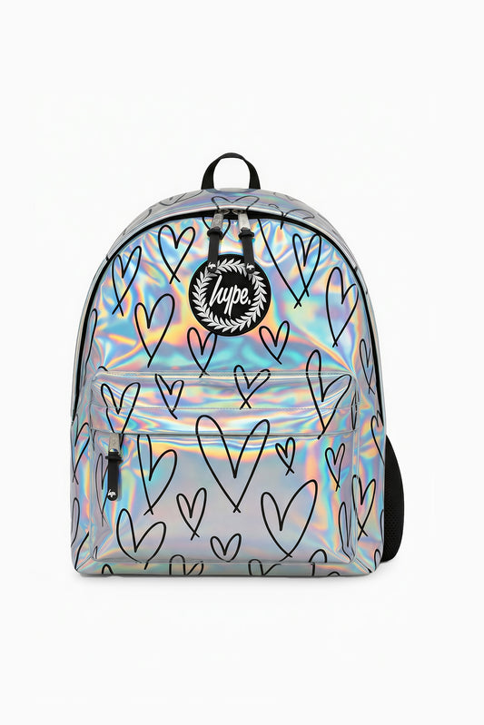 Hype Girls Holographic Glitter Scribble Hearts Backpack