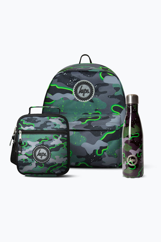 Hype Boys Green Glow Camo Backpack, Lunchbag & Bottle Bundle
