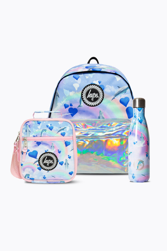 Hype Iconic Rainbow Dolphins  Girls Backpack, Lunch Bag & Water Bottle Bundle