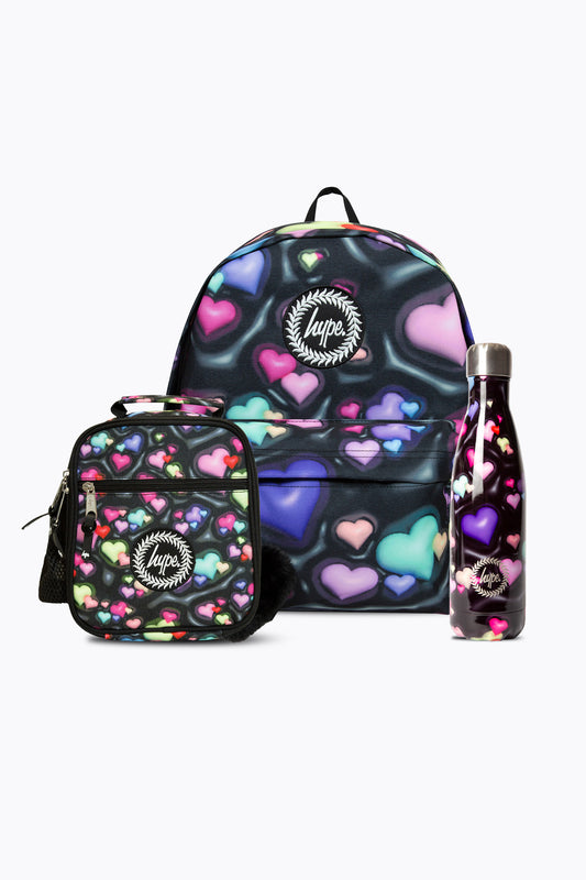 Hype Girls Black 3D Hearts Backpack, Lunchbag & Bottle Bundle