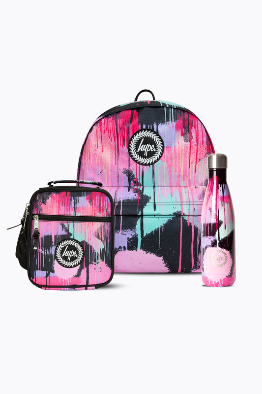 Hype Girls Pink Spray Paint V2 Backpack, Lunchbag & Bottle Bundle