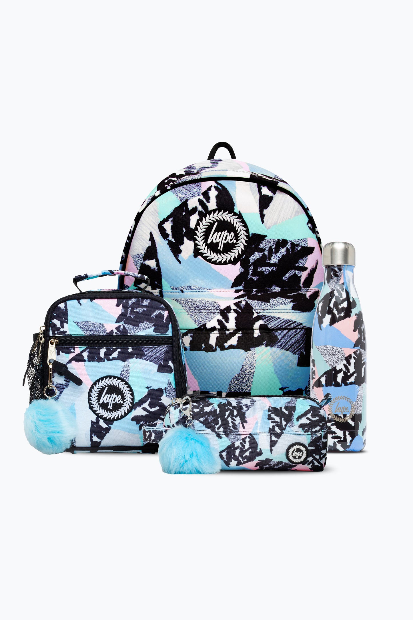 Hype Girls Multicoloured Pastel Abstract Backpack, Lunchbag, Pencil Case & Bottle Bundle