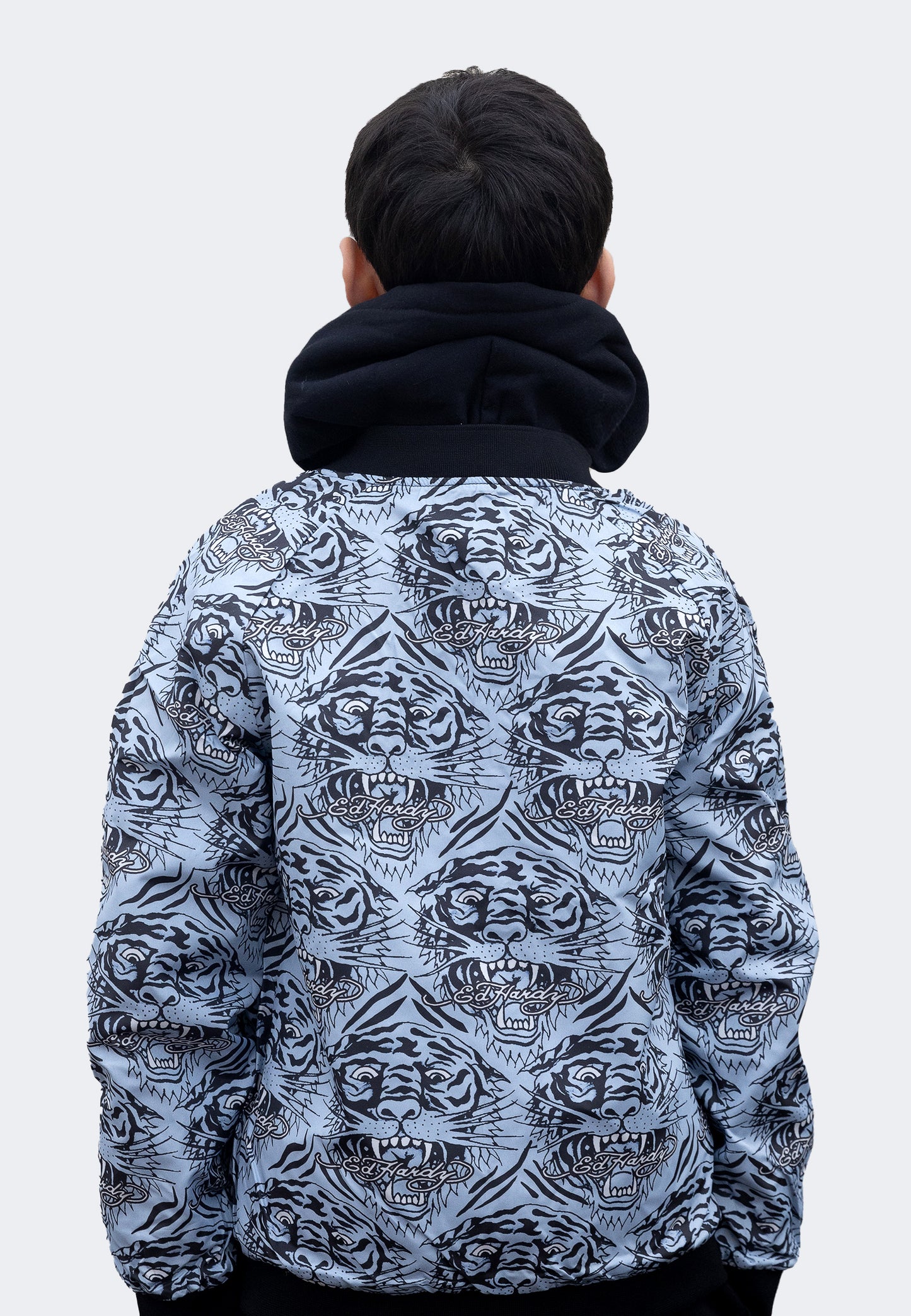 Hype X Ed Hardy Boys Black Reversible Allover Tiger Souvenir Jacket