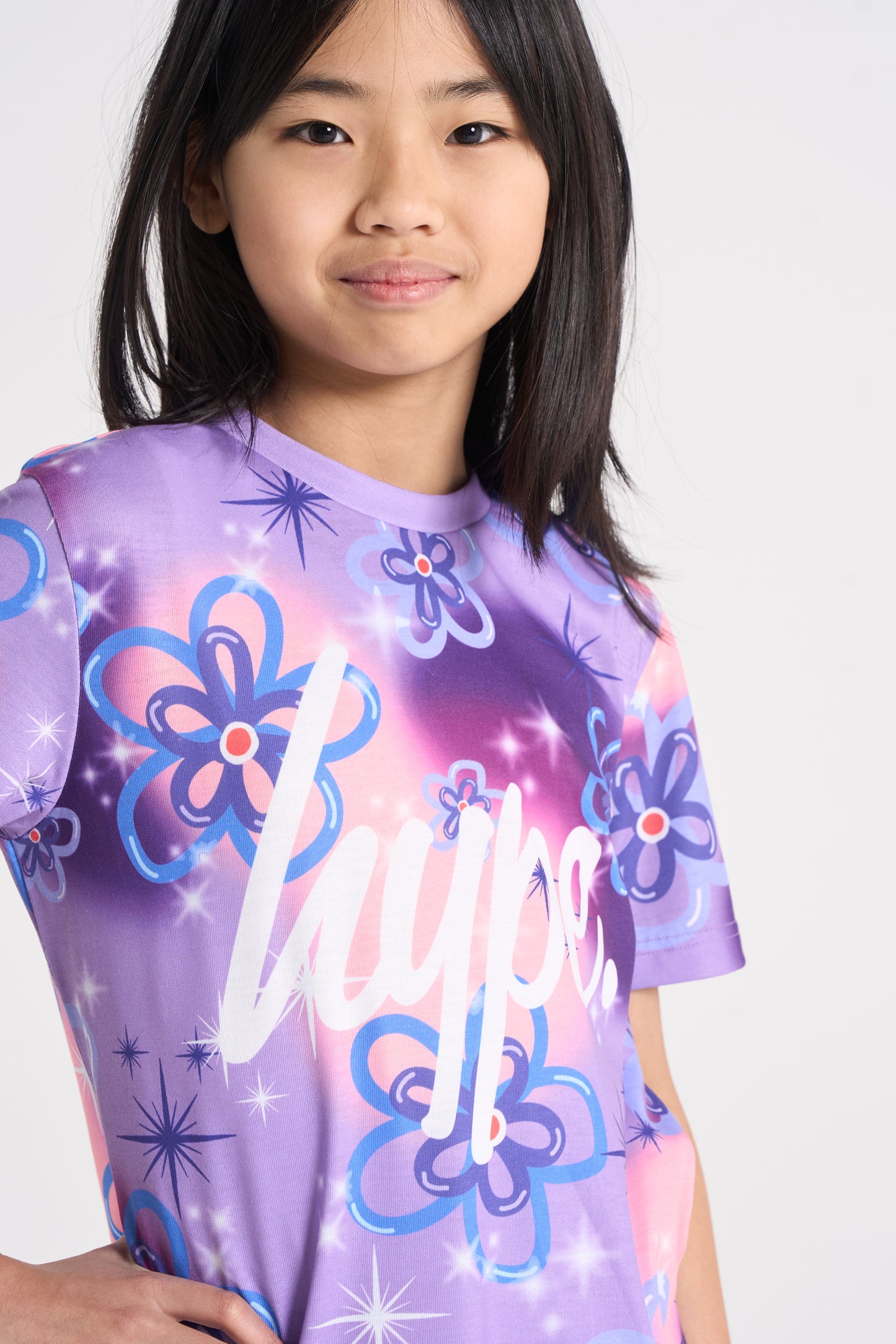 Hype Girls Purple Sparkle Flower T-Shirt