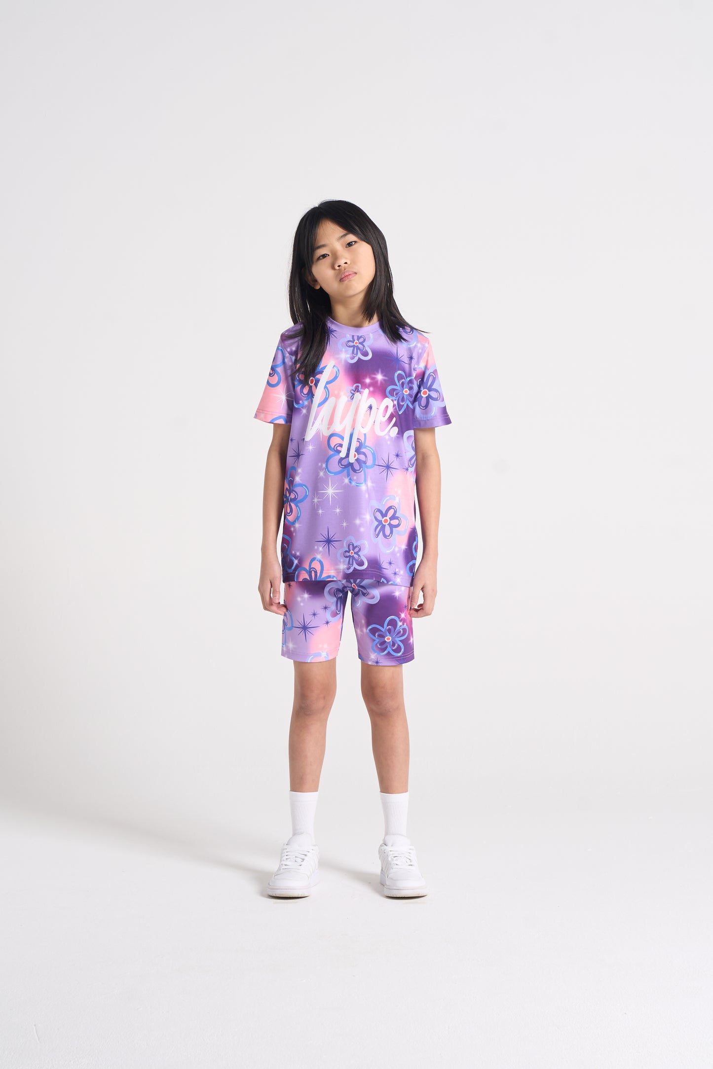 Hype Girls Purple Sparkle Flower T-Shirt & Shorts Set