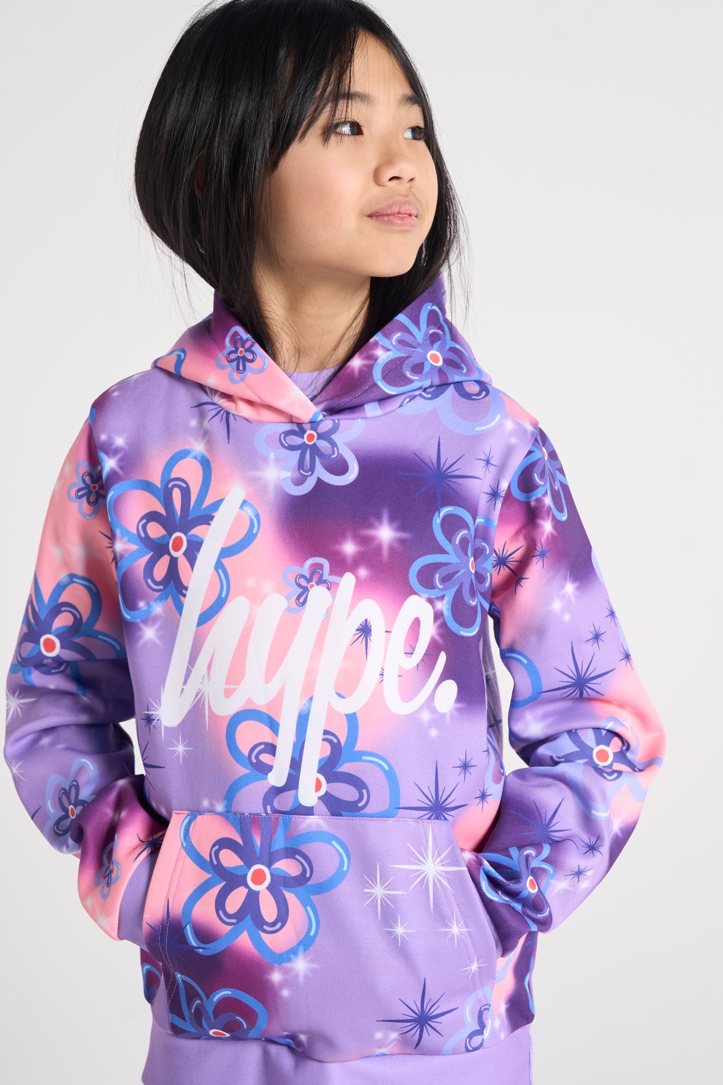Hype Girls Purple Sparkle Flower Hoodie