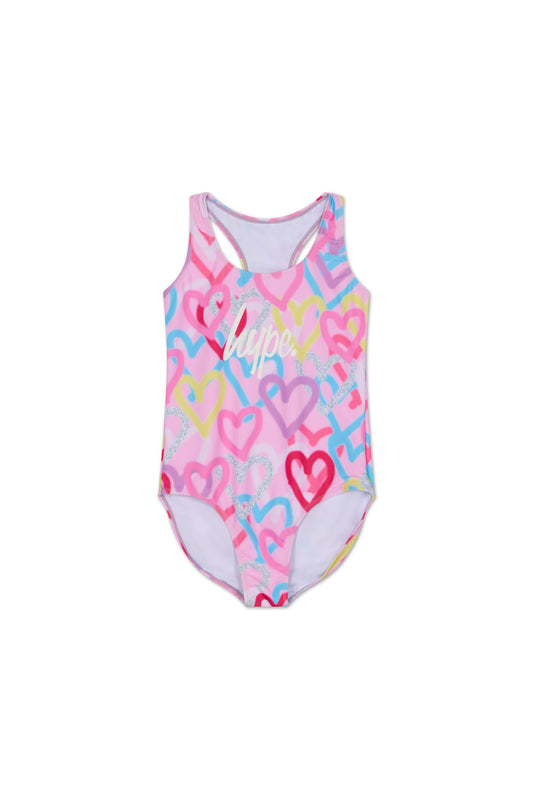 Hype Girls Pink Graffiti Heart Swimsuit