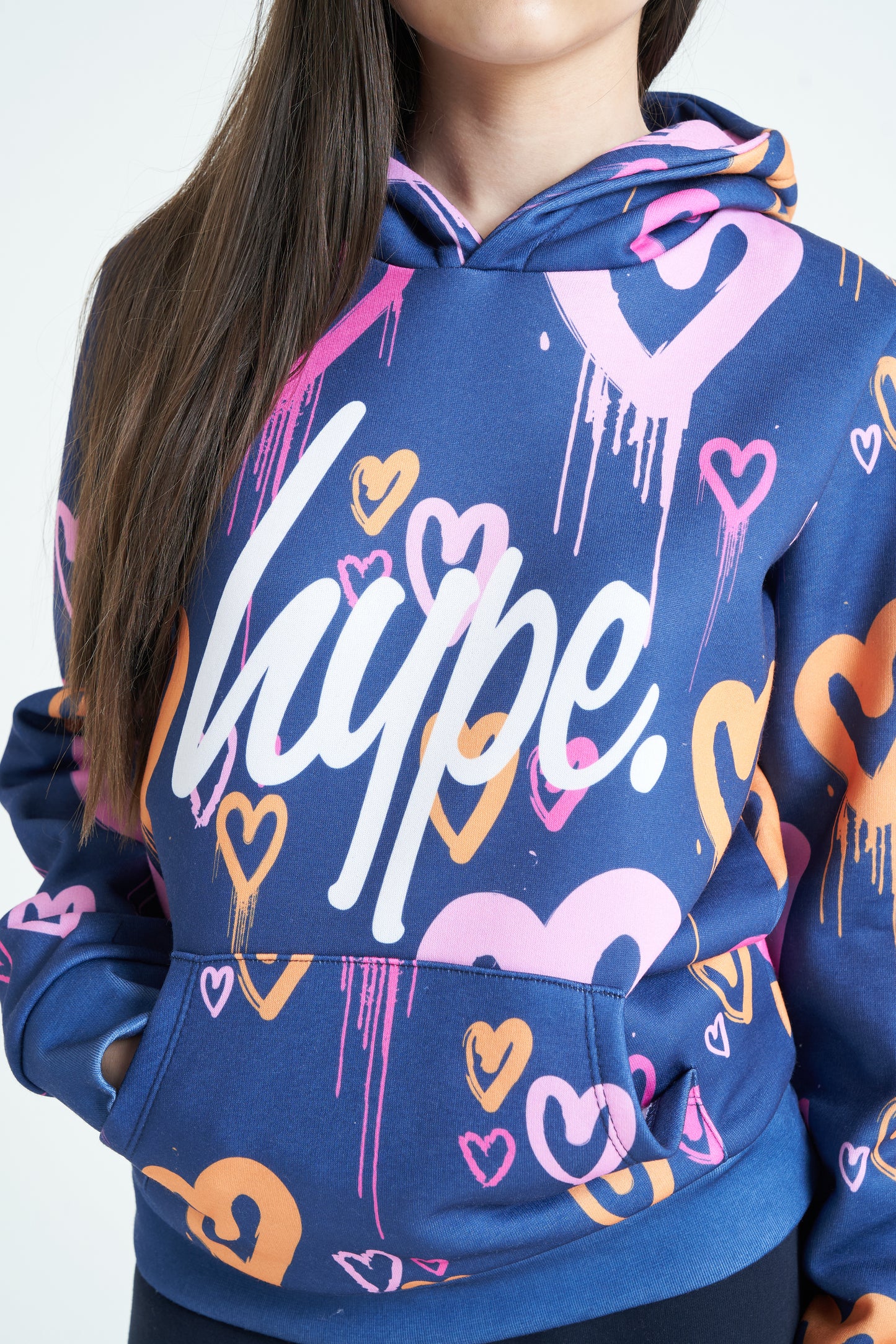 Hype Girls Navy Heart Drips Hoodie