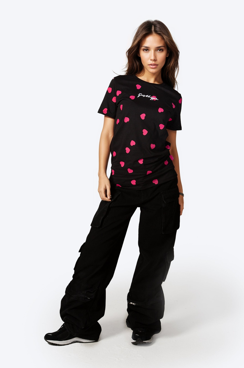 Hype Womens Black Scatter Heart Scribble T-Shirt