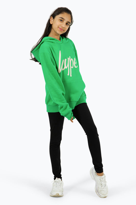 Hype Girls Green Script Hoodie