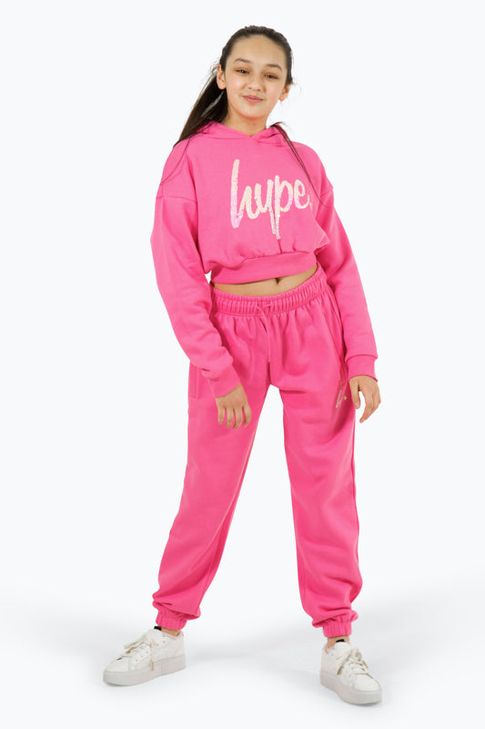 Hype Girls Pink Script Crop Hoodie