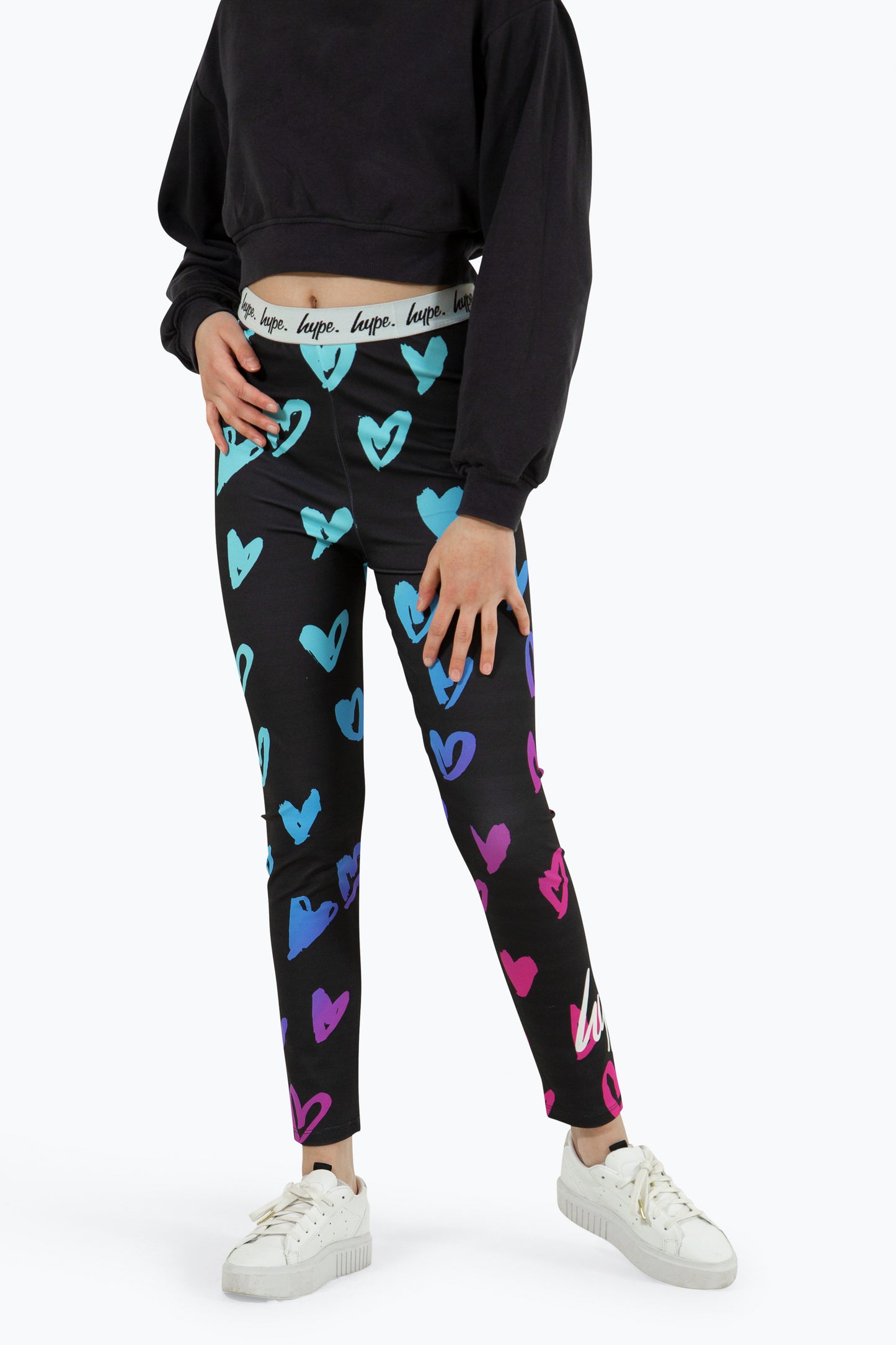 Hype Girls Multi Scribble Hearts Leggings