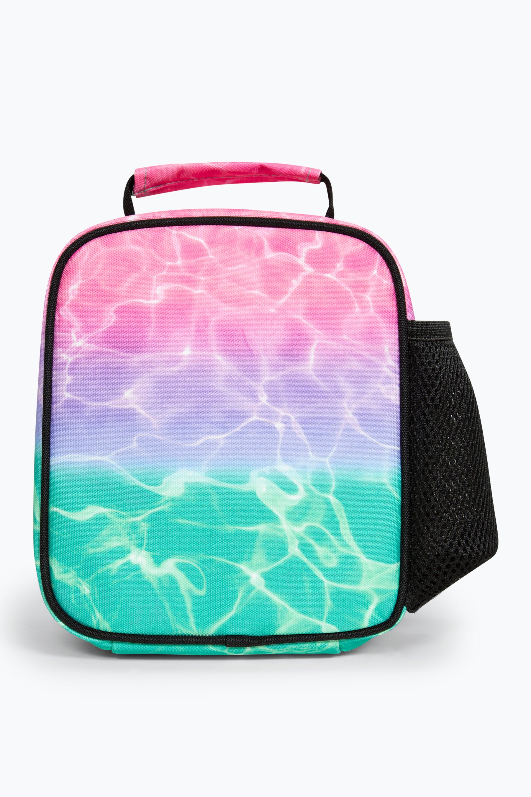 Hype Pink and Turquoise Pastel Pool Girls Lunch Bag Back Side