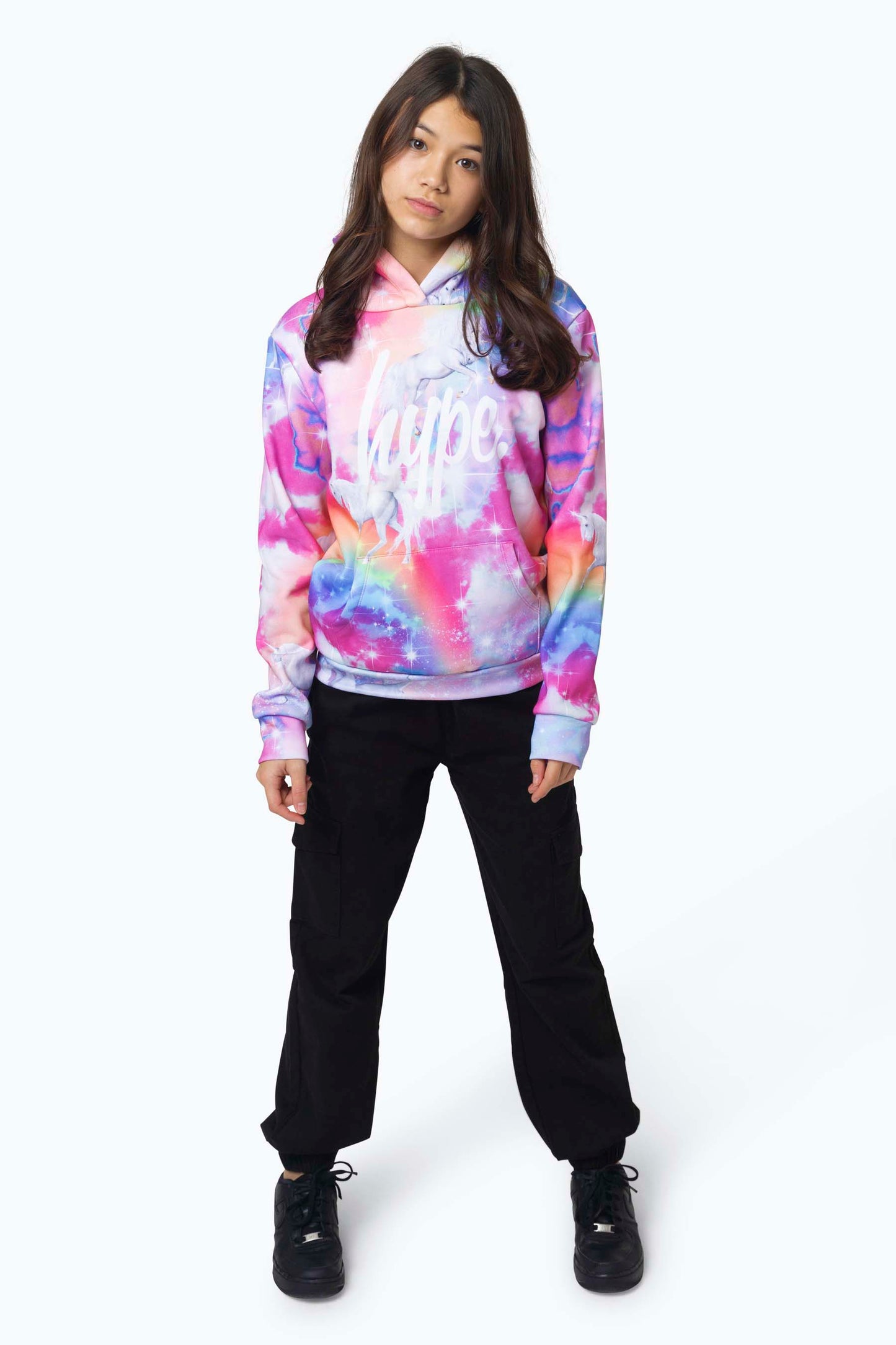 Hype Girls Multi Rainbow Unicorn Sparkle Hoodie