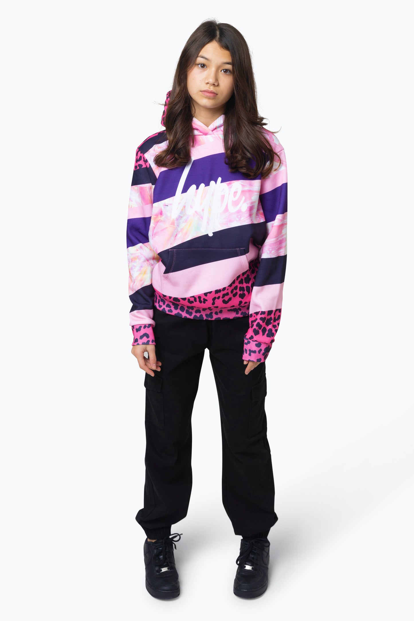 Hype Girls Multi Dark Pink Stripe Hoodie