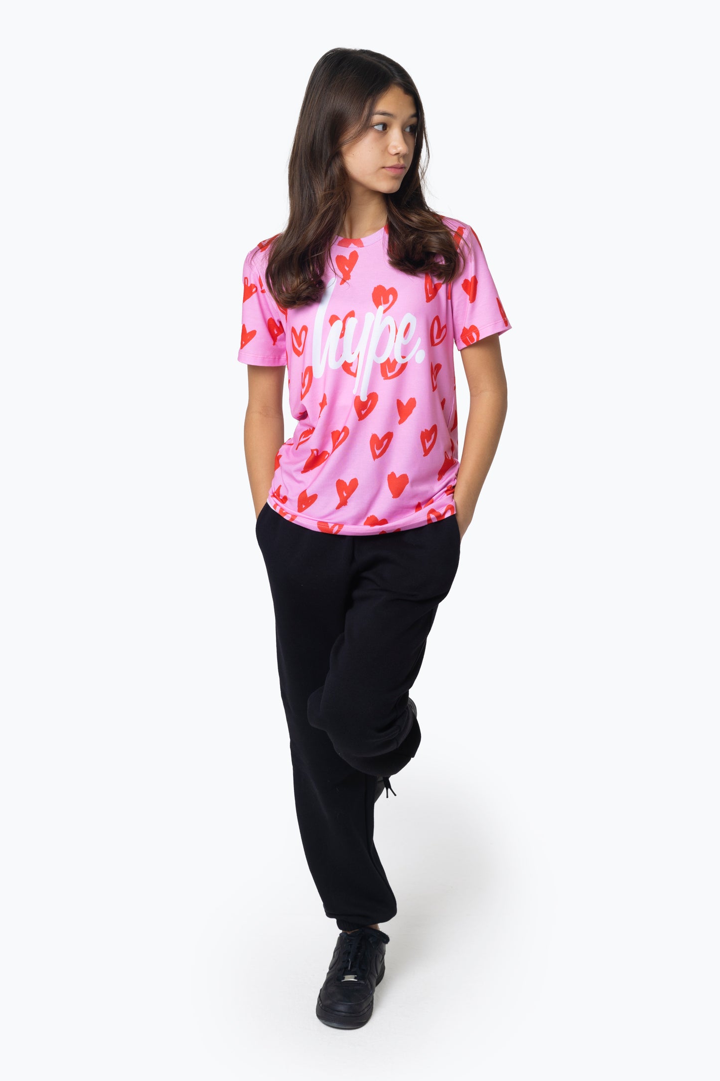 Hype Girls Multi Scribble Hearts Pink T-Shirt