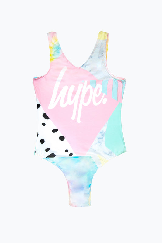 Hype Girls Multi Pastel Collage Swimsuit