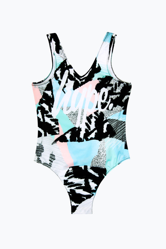 Hype Girls Multi Pastel Abstract Swimsuit