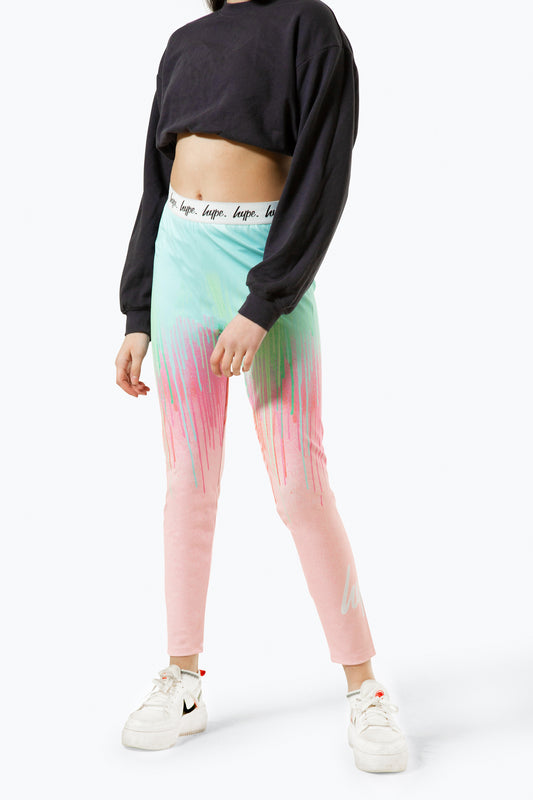 Hype Girls Multi Mint Pink Drips Leggings