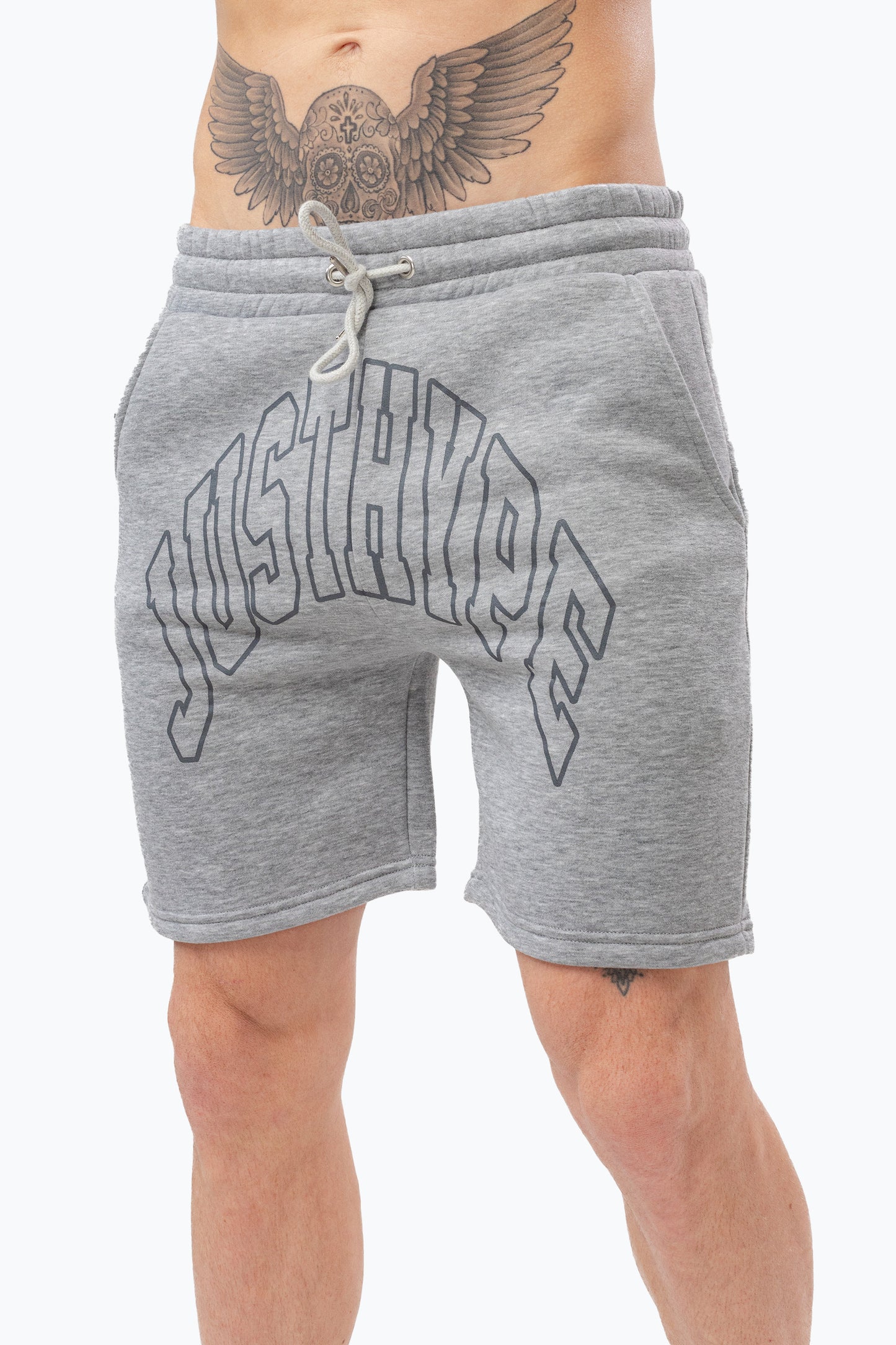 Justhype Mens Grey Marl College Outline Shorts