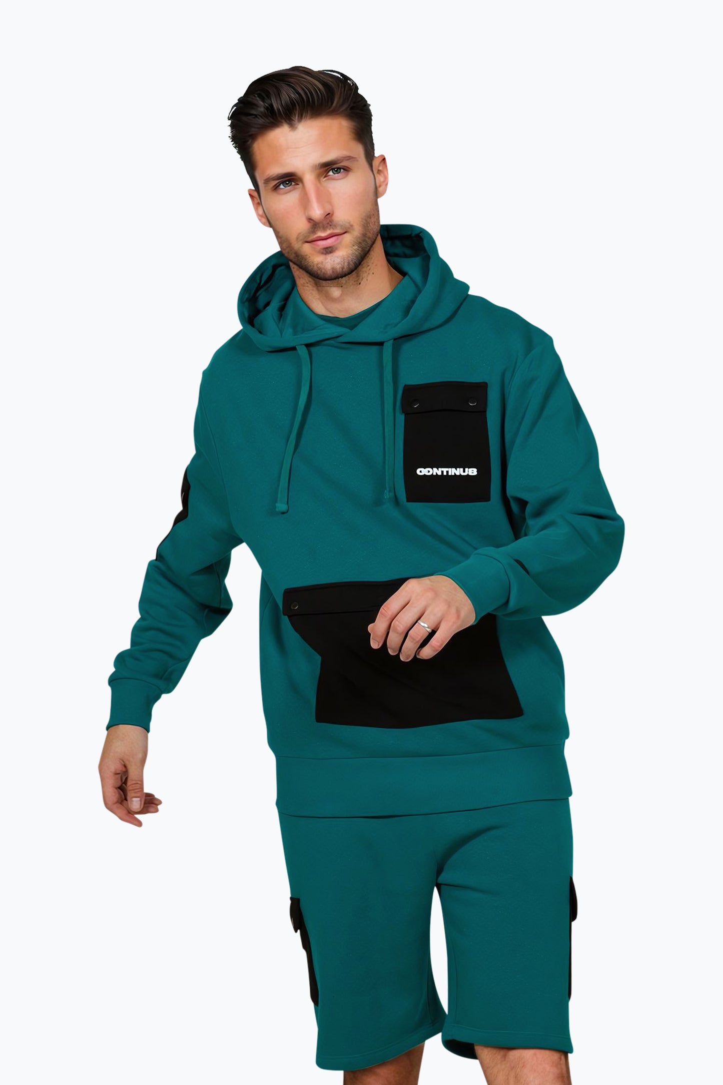 Continu8 Unisex Dark Teal Cargo Pocket Boxy Hoodie