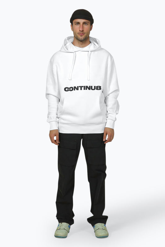 CONTINU8 WHITE LARGE CONTINUE HOODIE