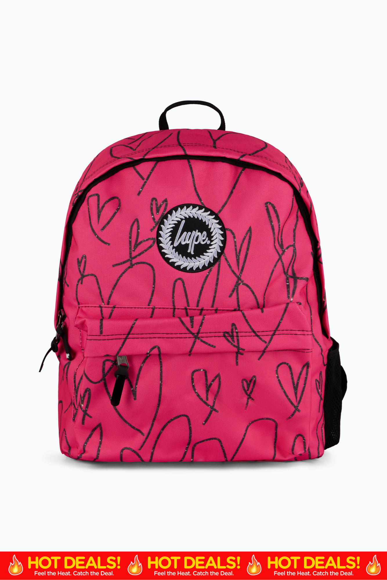 Hype Unisex Pink/Black Glitter Scribble Hearts Backpack