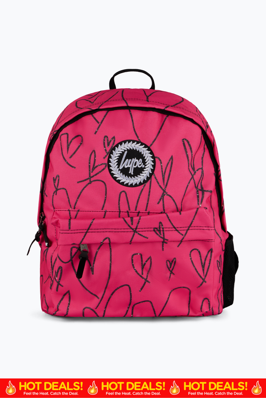 Hype Unisex Pink/Black Glitter Scribble Hearts Backpack