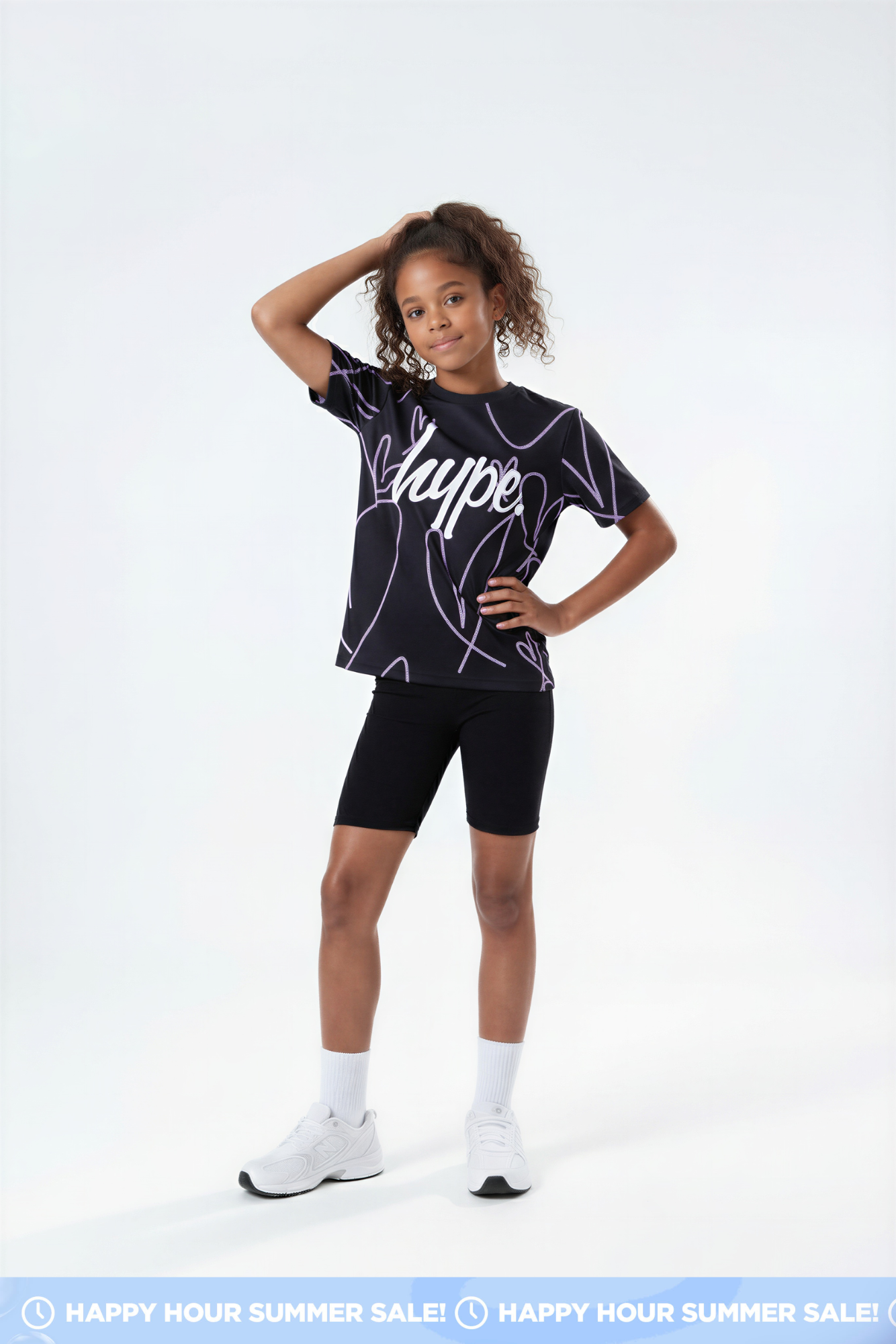 Hype Girls Black Scribble Hearts T-Shirt