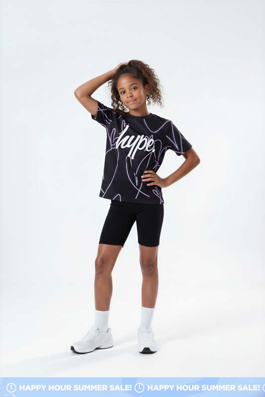 Hype Girls Black Scribble Hearts T-Shirt