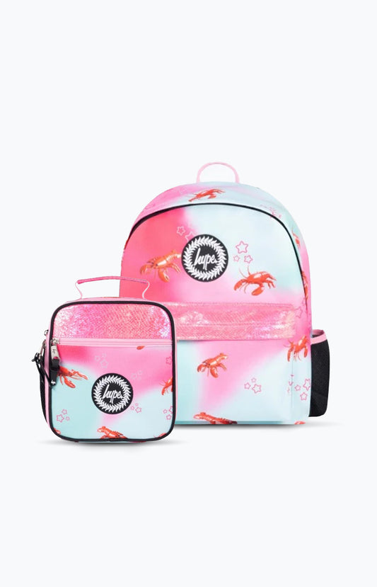 Hype Unisex Pink/Mint Green Disco Lobster Iconic Backpack & Lunch Bag Bundle