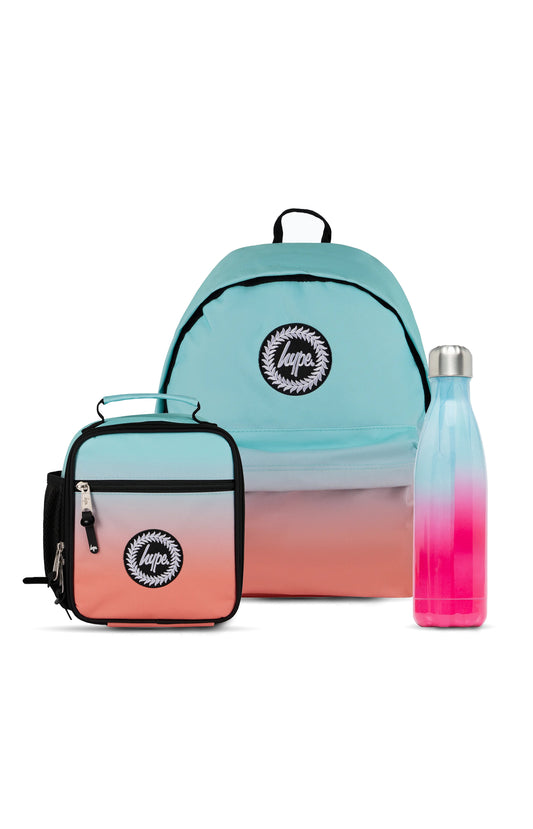 Hype Unisex Mint & Peach Fade Backpack, Lunch Bag & Bottle Bundle