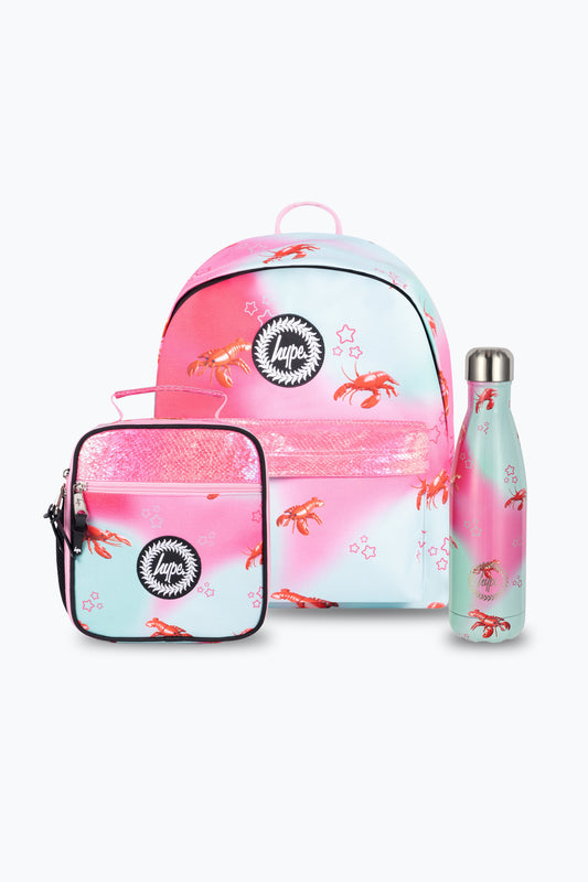 Hype Unisex Pink/Mint Green Disco Lobster Iconic Backpack, Lunch Bag & Bottle Bundle