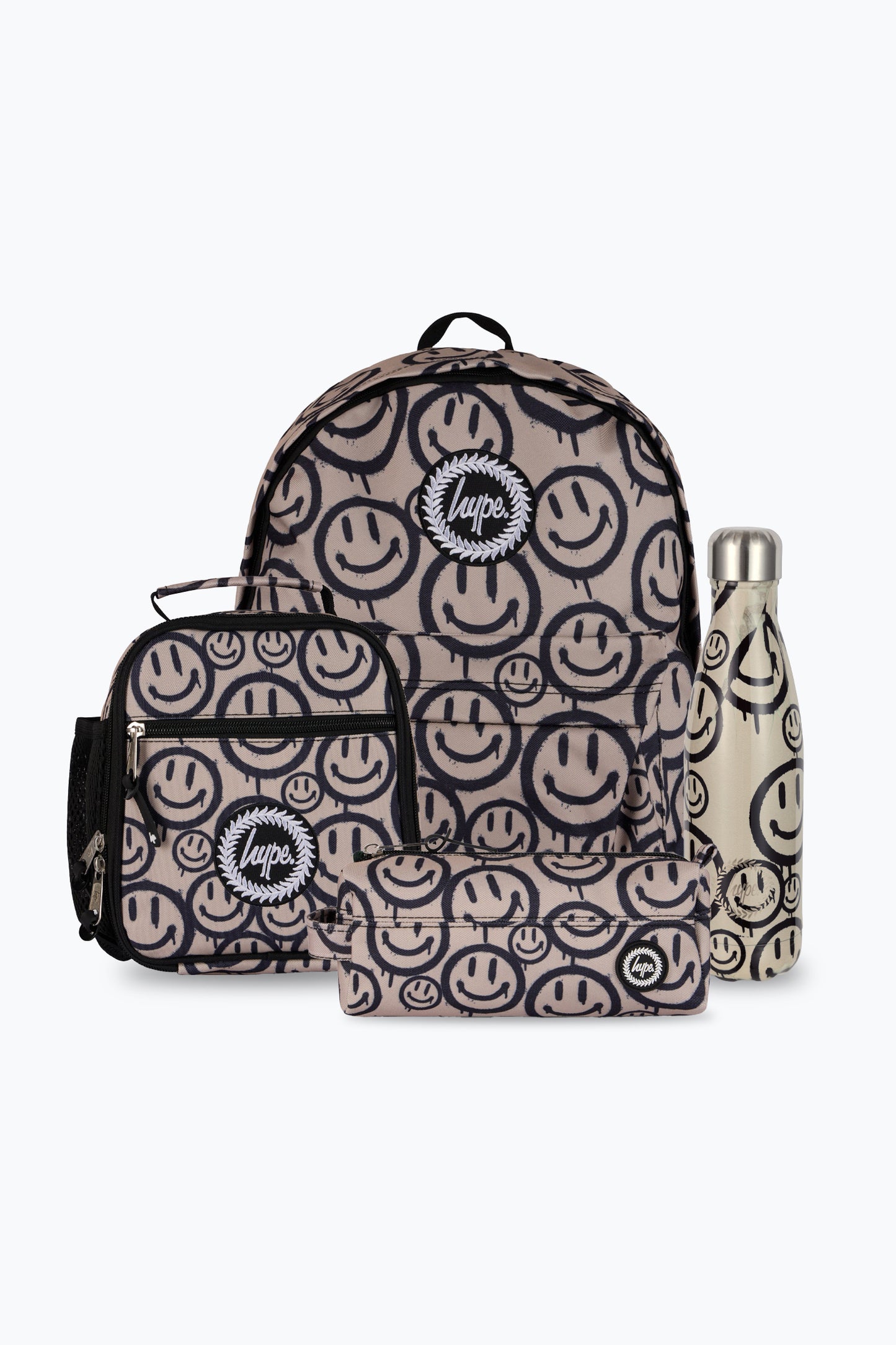 Hype Unisex Sand Drip Smiley Backpack, Lunch Bag, Bottle & Pencil Case Bundle