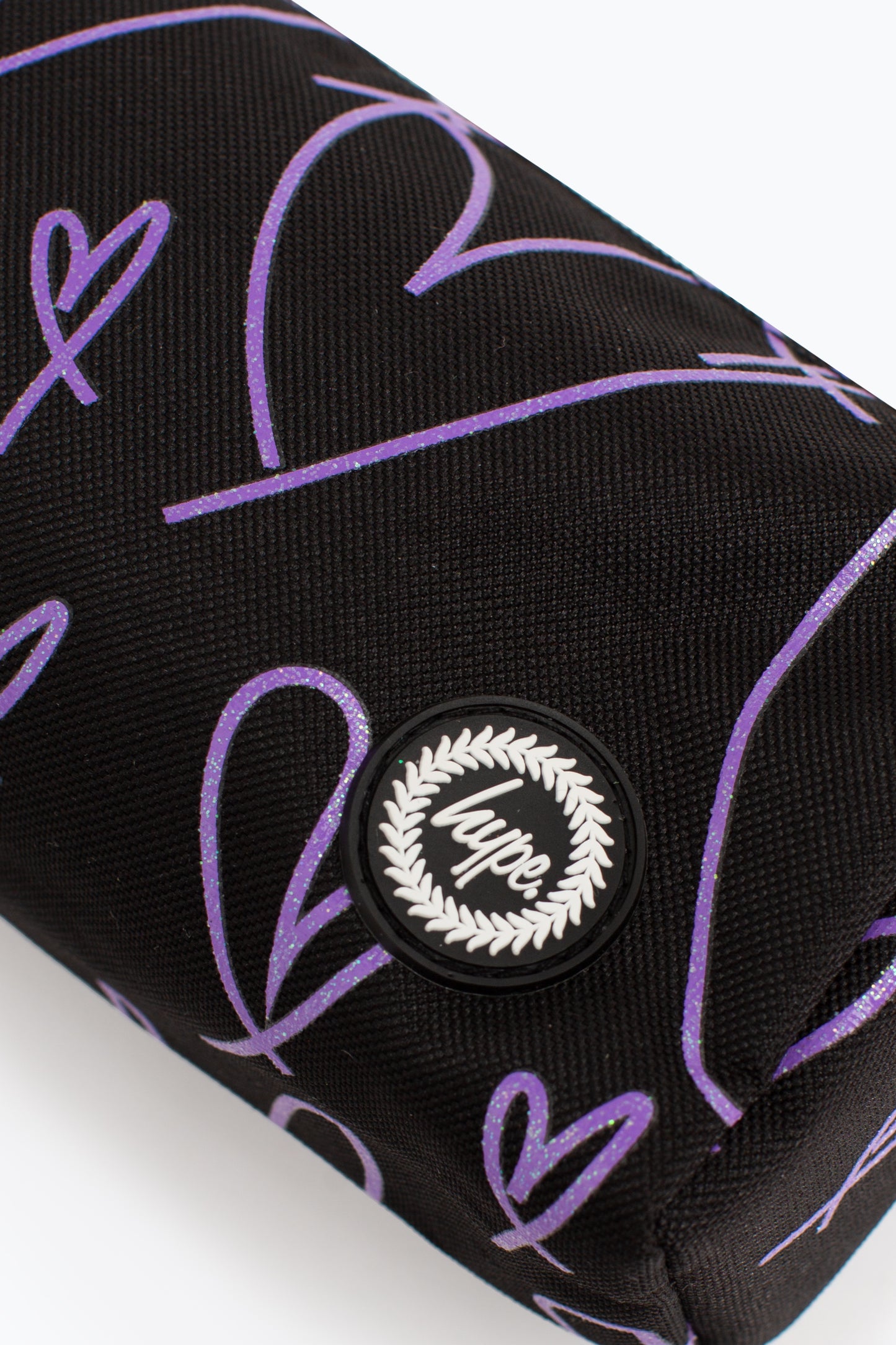 Hype Black Purple Glitter Scribble Heart Pencil Case