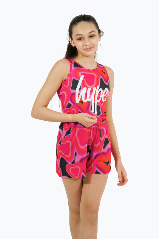 HYPE GIRLS PINK SPRAY HEARTS PLAYSUIT