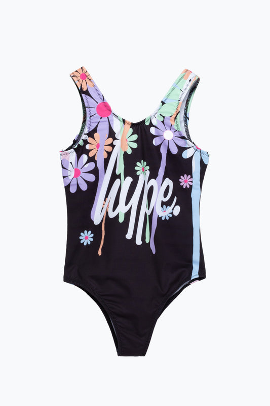 Hype Girls Black Daisy Drip Swimsuit