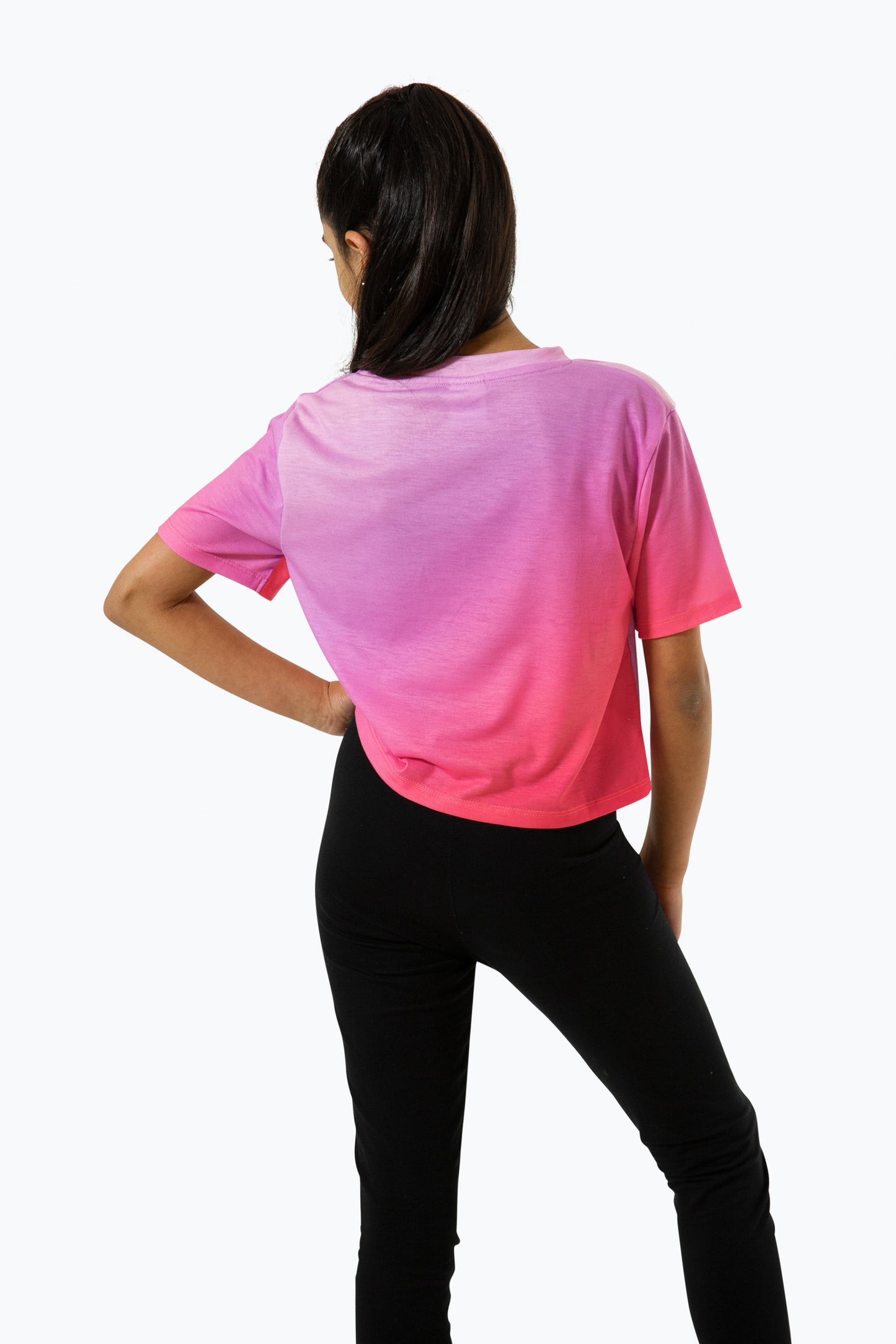 Hype Girls Pink Fade Holographic Script Cropped T-Shirt