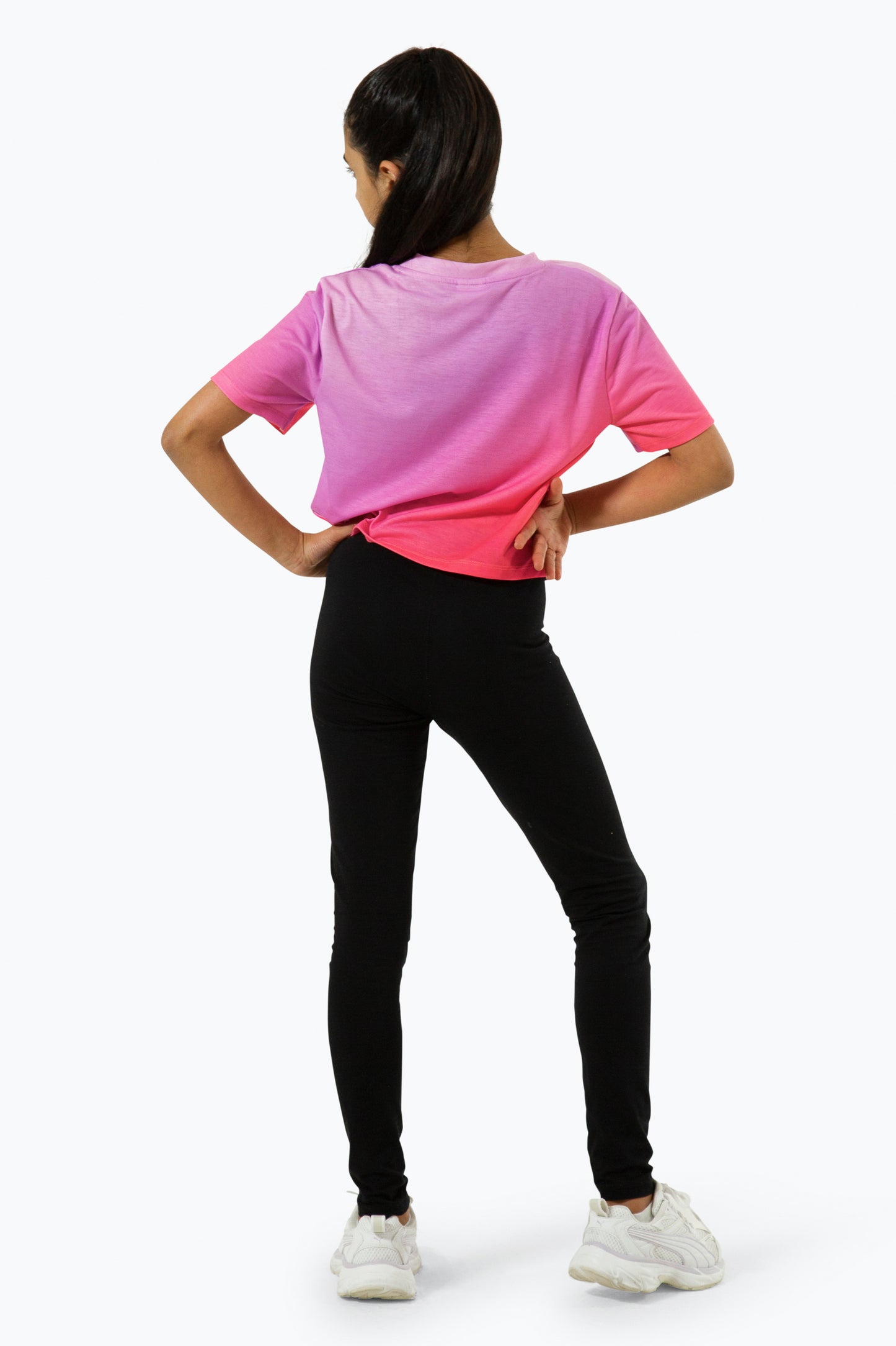 Hype Girls Pink Fade Holographic Script Cropped T-Shirt