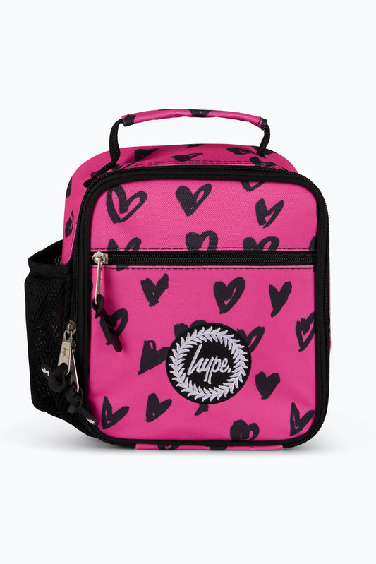 Hype Unisex Pink/Black Scribble Hearts Lunch Bag