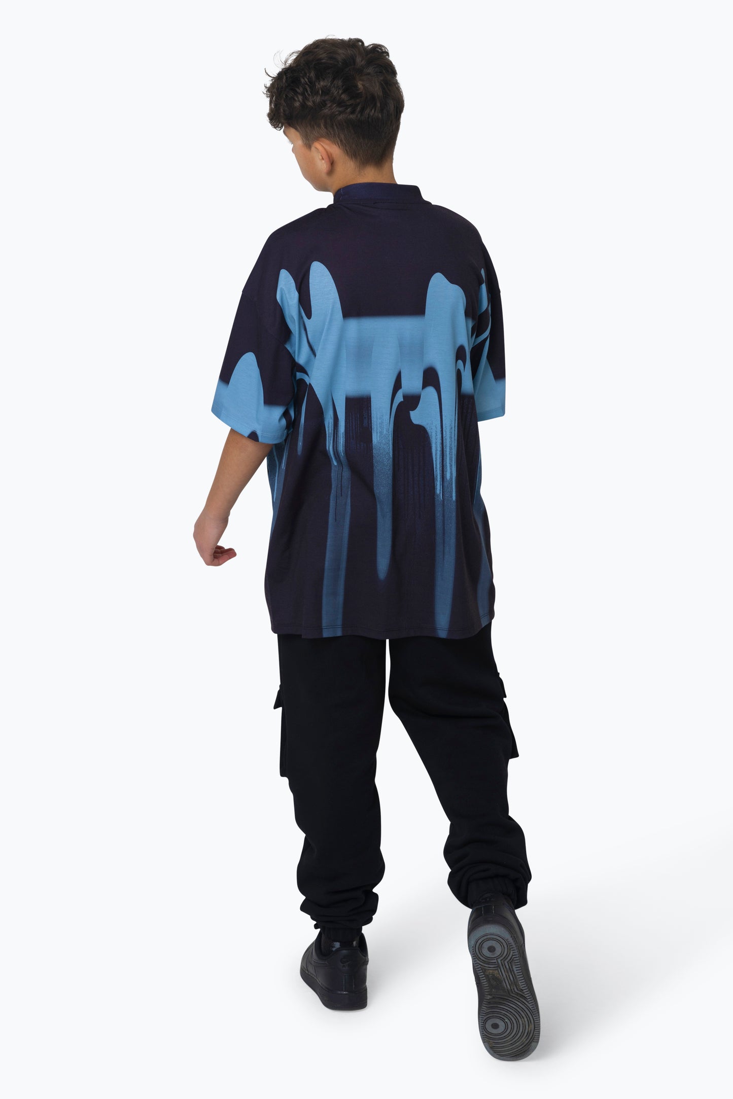 Hype Boys Multi Blue Blur Paint Small Script T-Shirt