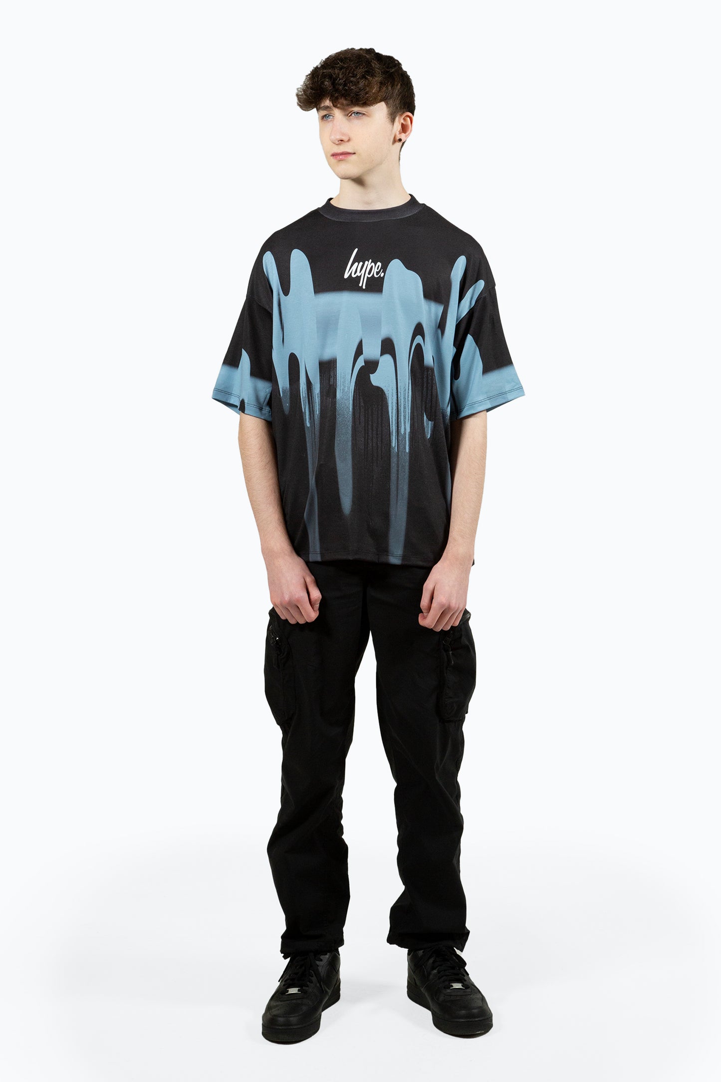 Hype Boys Multi Blue Blur Paint Small Script T-Shirt