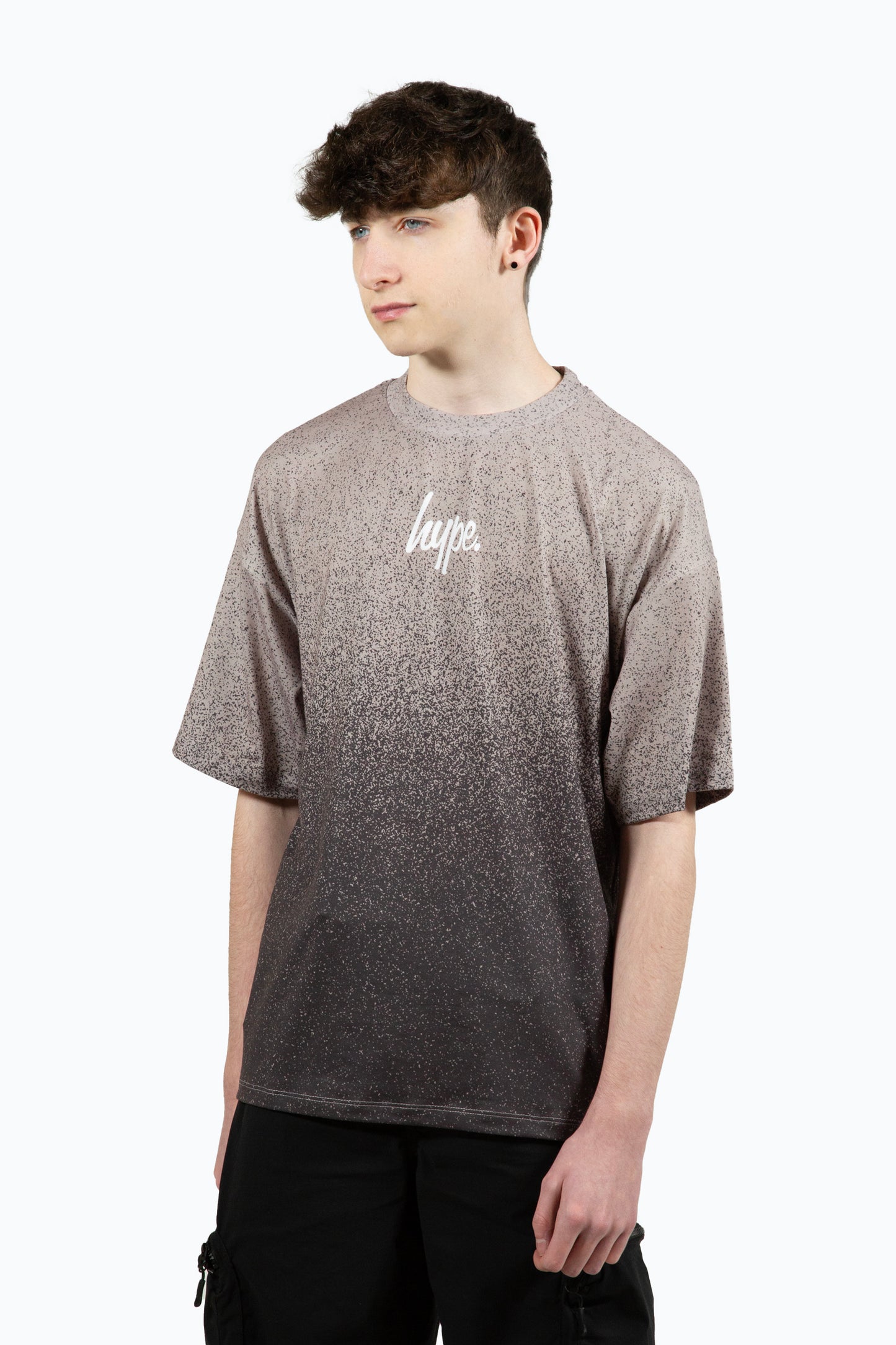 Hype Boys Multi Brown Speckle Fade Script Oversized T-Shirt