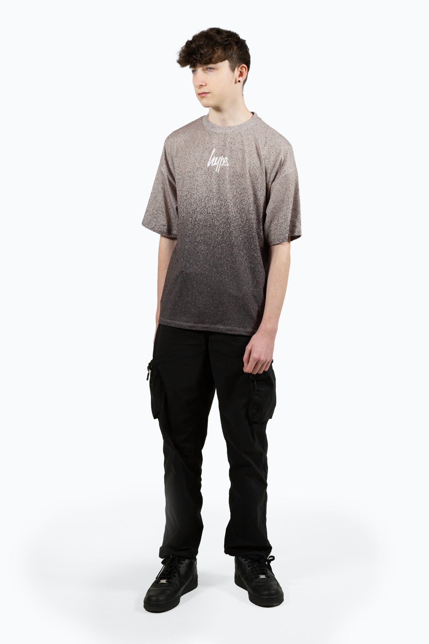 Hype Boys Multi Brown Speckle Fade Script Oversized T-Shirt