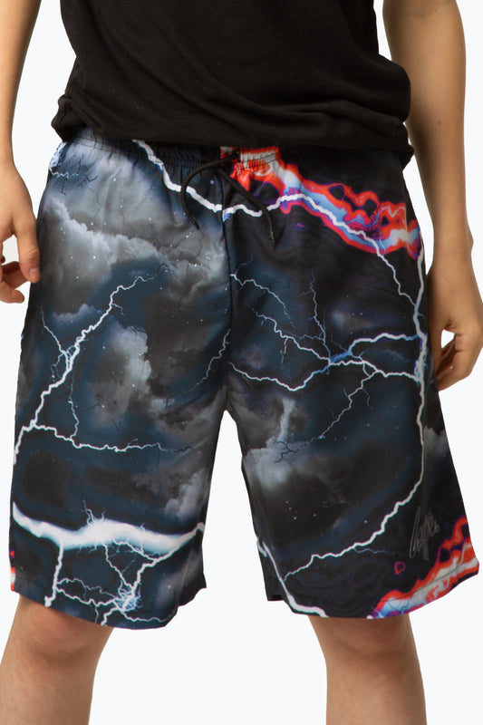 Hype Boys Black Smokey Storm Outline Script Swim Shorts