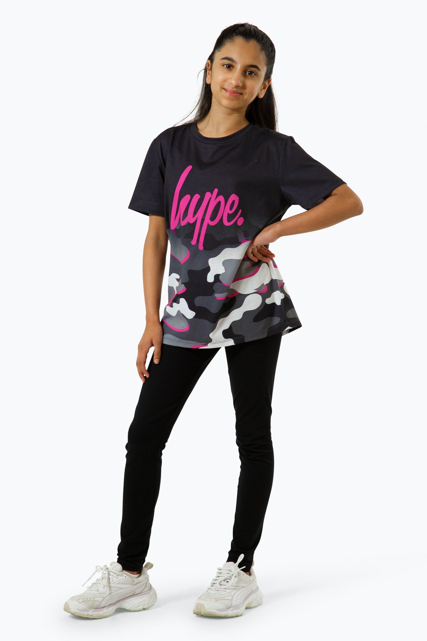 Hype Girls Pink Line Camo Fade Script T-Shirt